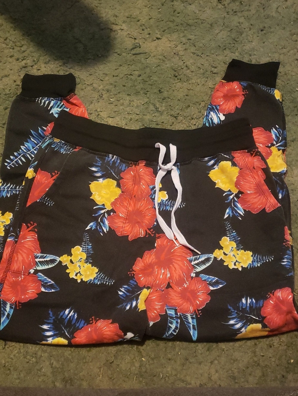 Carbon Black Floral Drawstring Joggers with Red & Yellow Blooms